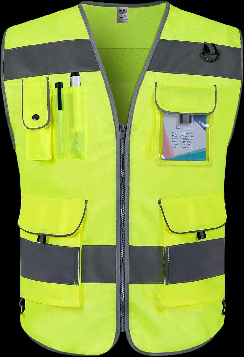 Hi Vis Vest 9 Pockets High Visibility Reflective Safety Vest for Men Women, Safety Construction Vest with Reflective Strips, Meets ANSI/ISEA Standards, (Yellow, Medium)